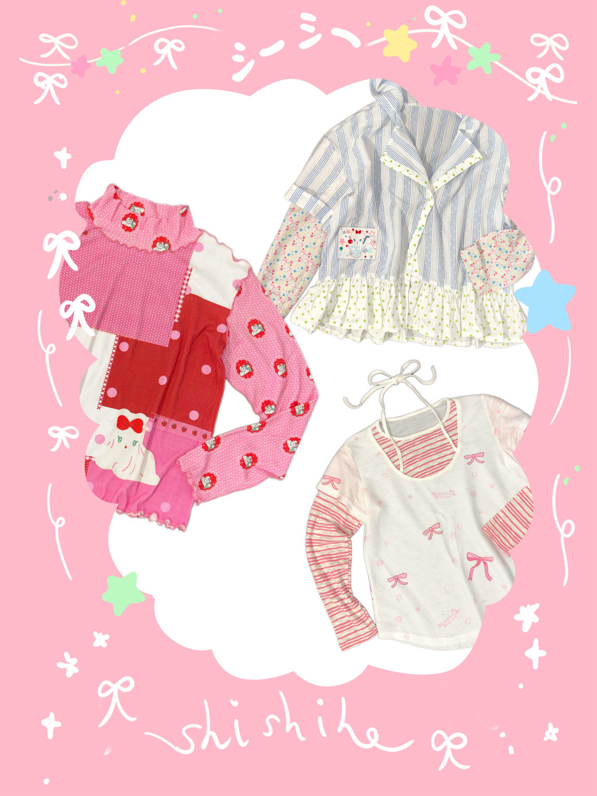 shishihshop - Kawaii Patchwork Cotton Top shirt shishihshop