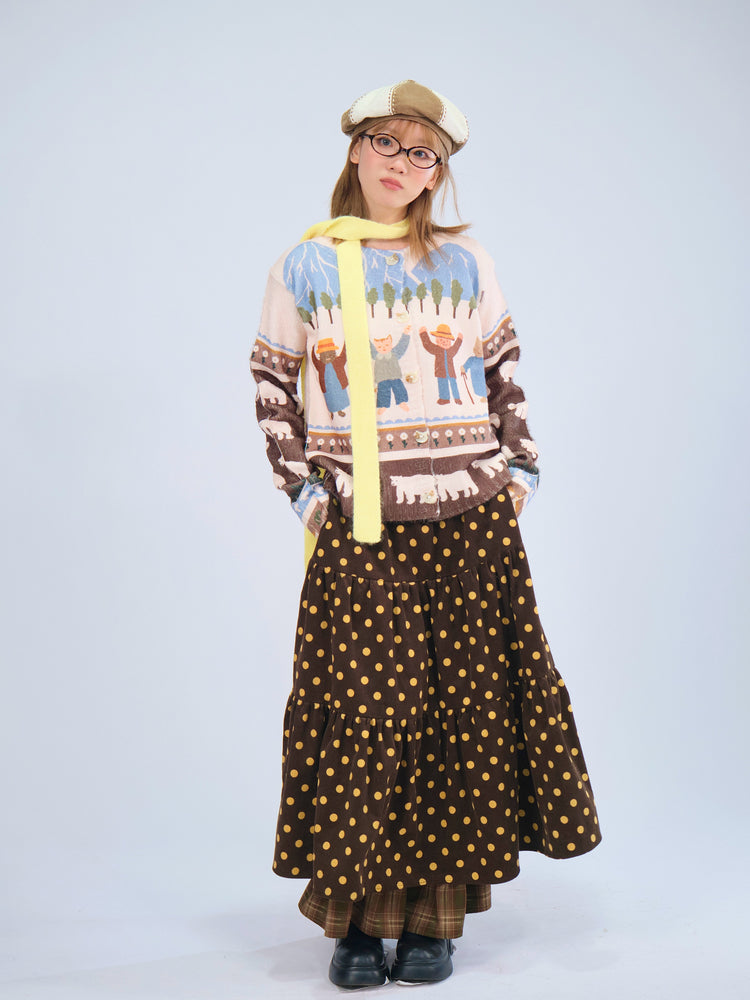 MeowMeow Bug - Vintage Polka Dot Corduroy Layered A-Line Skirt skirt MeowMeow Bug