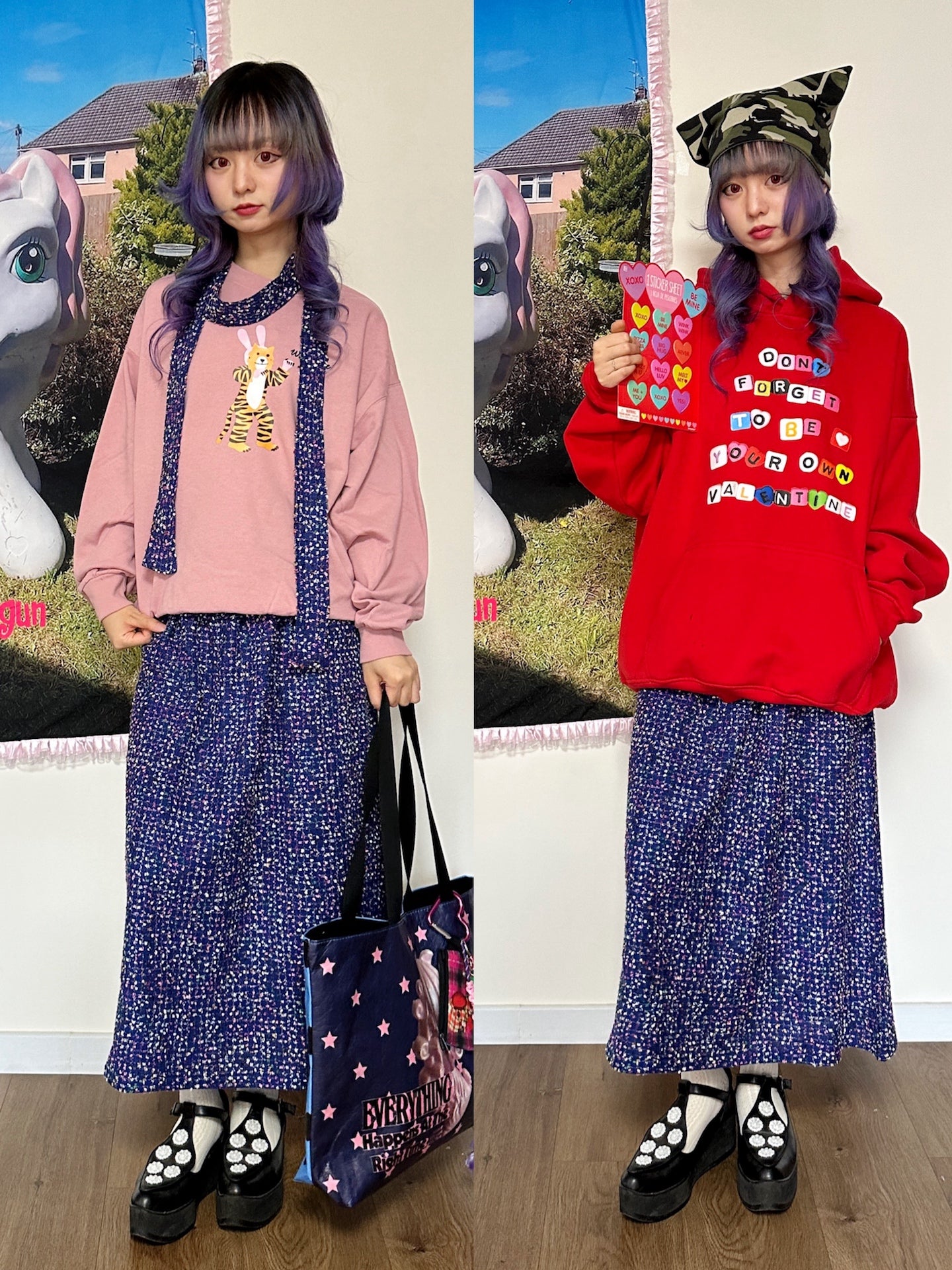 bunnybunnygun - Harajuku Mid-Length Elastic Skirt Set skirt bunnybunnygun