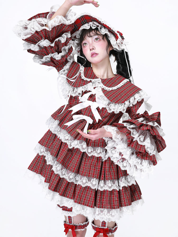 SOS MEME CLUB - Showa Red Plaid Short Sleeve Dress dress SOS MEME CLUB
