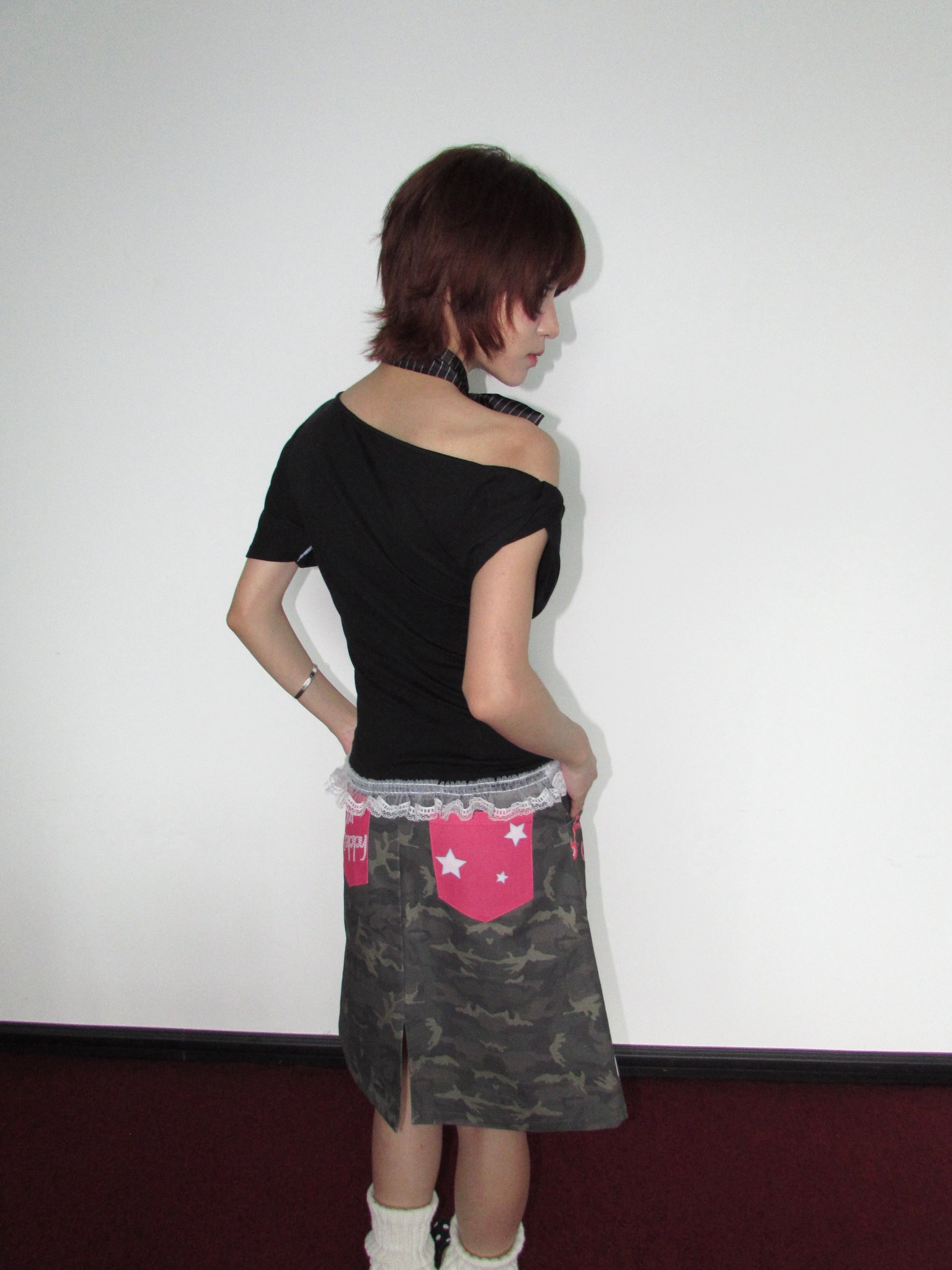 OurHappy - Y2K Graffiti Camo A-Line Midi Skirt skirt Our Happy