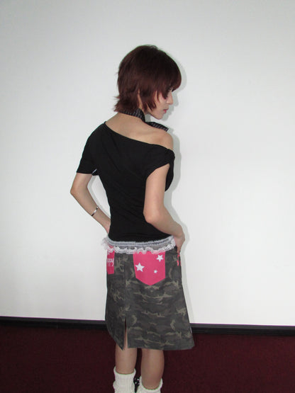 OurHappy - Y2K Graffiti Camo A-Line Midi Skirt skirt Our Happy