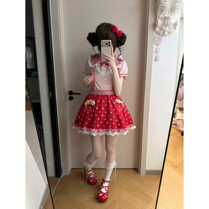 Bunny Planet - Red Strawberry Polka Dot Dress Set dress bunnyplanet