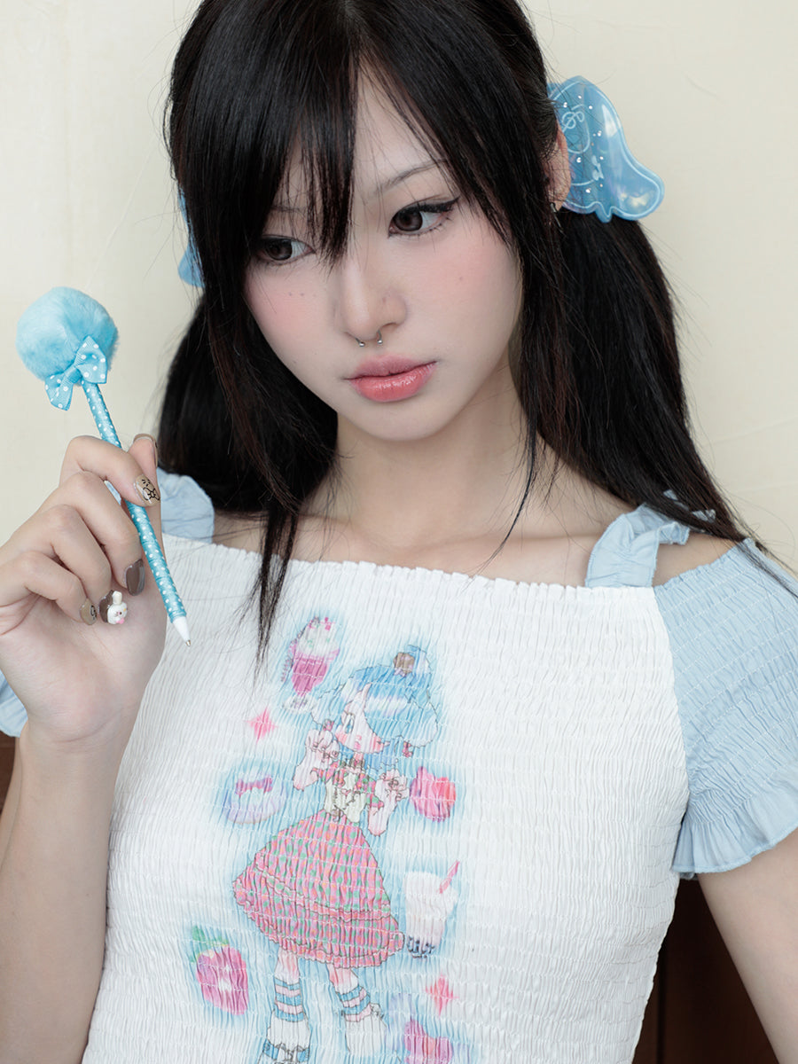 Hashtag DDD - Kawaii Off-Shoulder Shirred Strap Tee tshirt Hashtag DDD