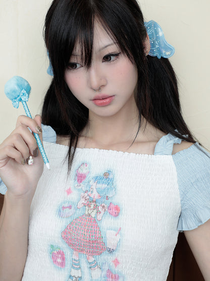 Hashtag DDD - Kawaii Off-Shoulder Shirred Strap Tee tshirt Hashtag DDD
