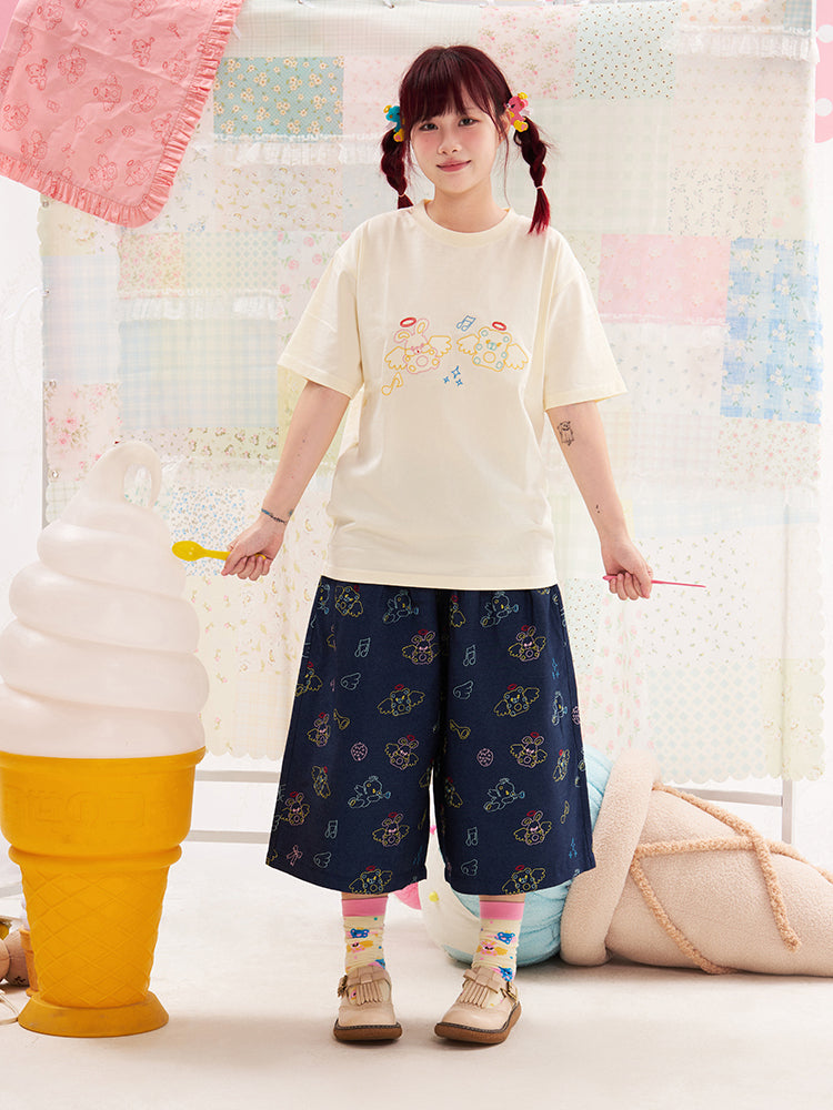 NIKKOU Cute Short Sleeve Tee | Kawaii Embroidered Cotton T-Shirt tshirt Nikkou home
