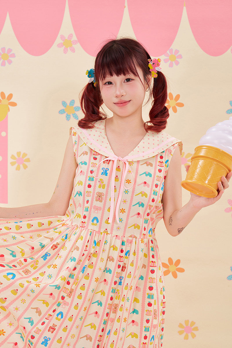 NIKKOU - Animal Print Sailor Dress dress Nikkou home