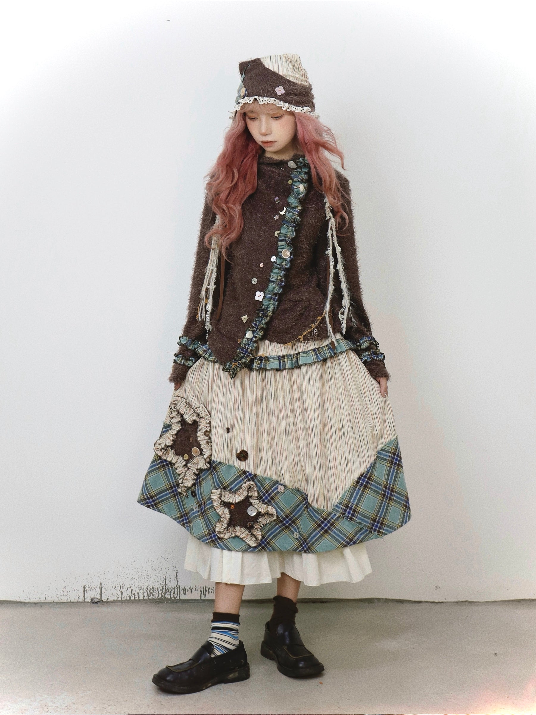 ShiChang Gothic Fairy Knit Top | Asymmetrical Punk Lace Flare Sleeve Sweater sweater ShiChang