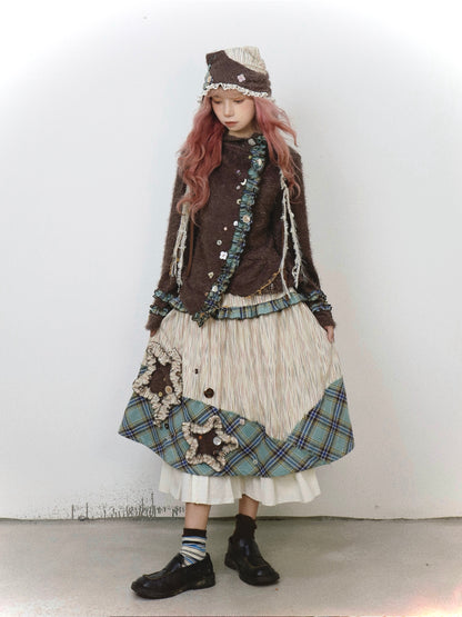 ShiChang Gothic Fairy Knit Top | Asymmetrical Punk Lace Flare Sleeve Sweater sweater ShiChang