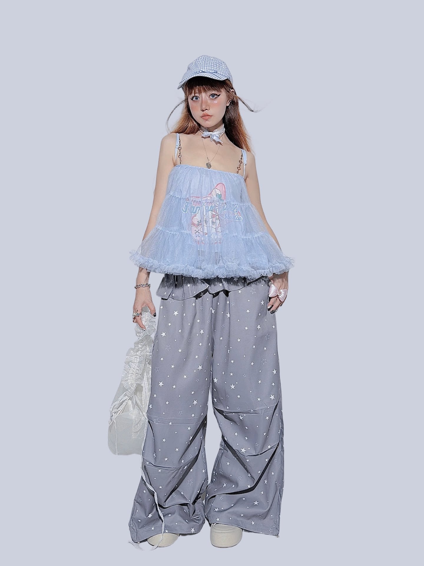 FANLOVEGIRL - Grey Ruffle Wide-Leg Pants pants FANLOVEGIRL
