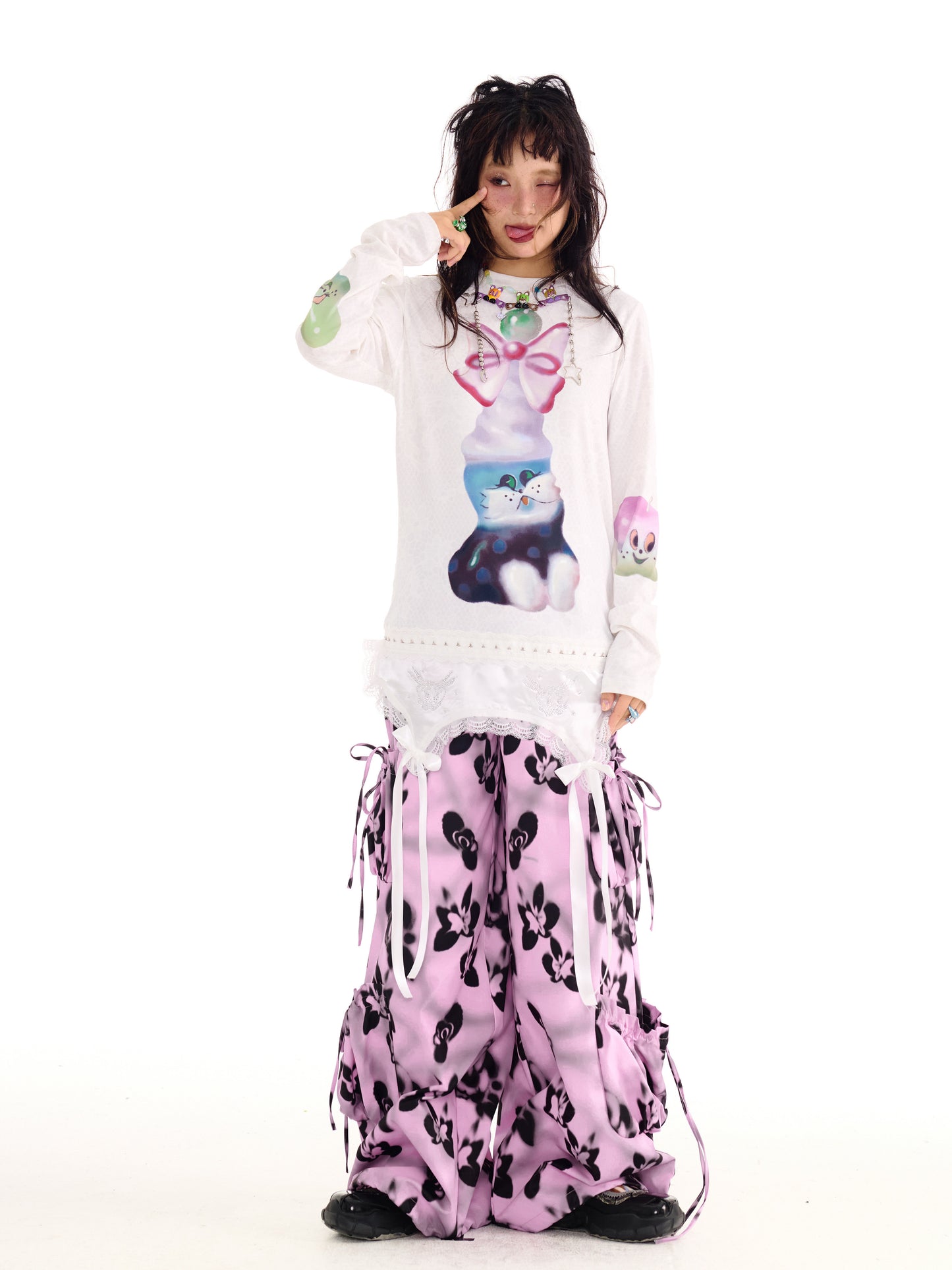 sillysis - White Lace Hem Knit Top shirt sillysis