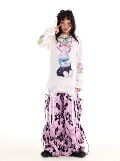 sillysis - White Lace Hem Knit Top shirt sillysis