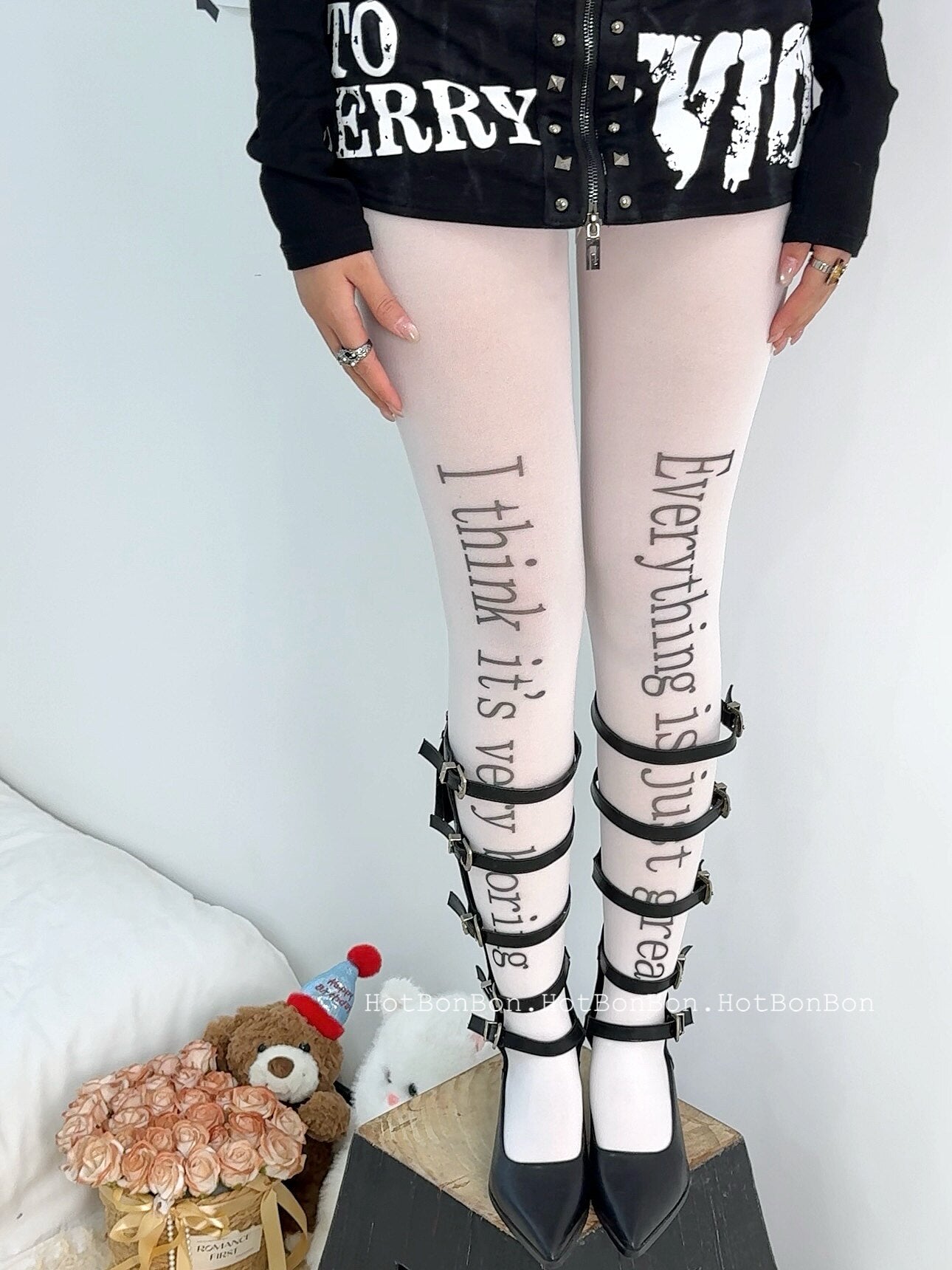 Hot BonBon - Black Letter Print Tights tights Hot BonBon