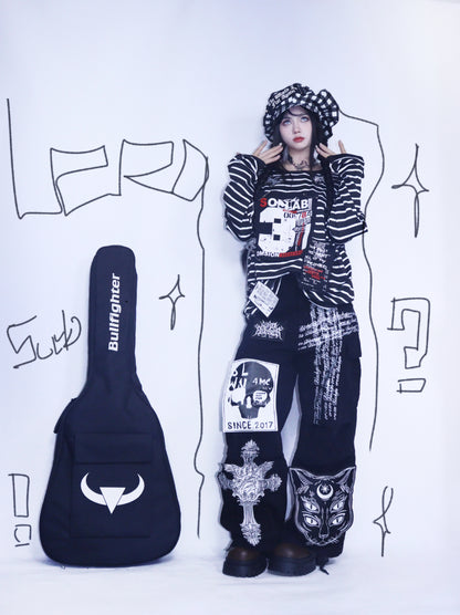 Leerroo - Y2K Subculture Printed Denim Pants pants Leerroo