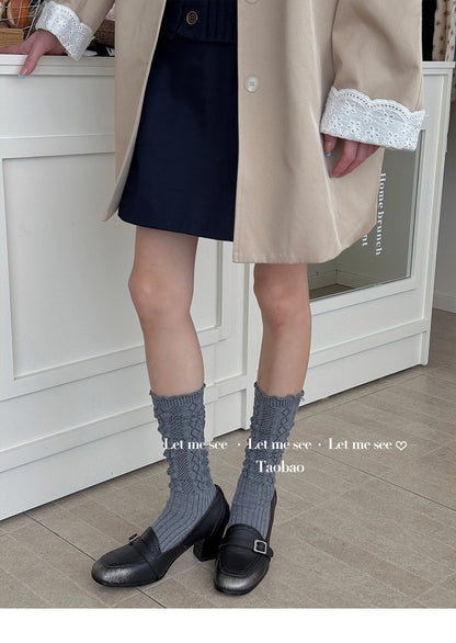 LET ME SEE 古早风镂空针织花边袜 木耳边芭蕾小腿袜女堆堆针织袜 sock let me see