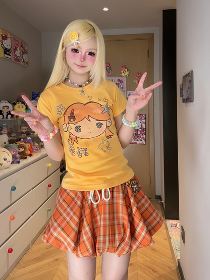 Cute Lin Plaid Bubble Skirt | Kawaii High-Waist Mini Skirt skirt cute lin