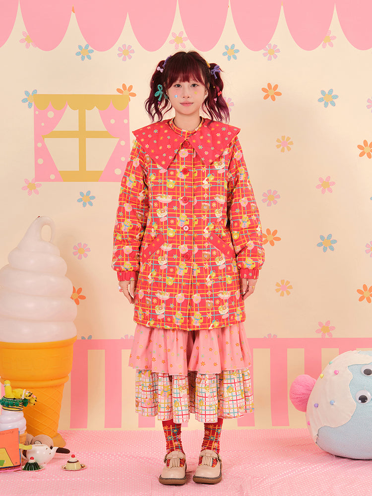 NIKKOU - Kawaii Doll Collar Quilted Cotton Coat coat Nikkou home
