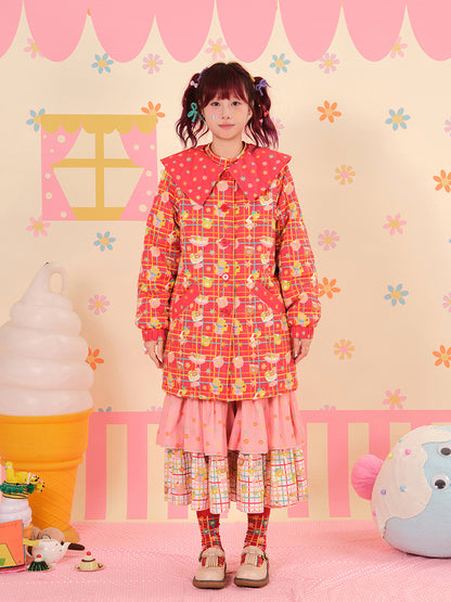 NIKKOU - Kawaii Doll Collar Quilted Cotton Coat coat Nikkou home