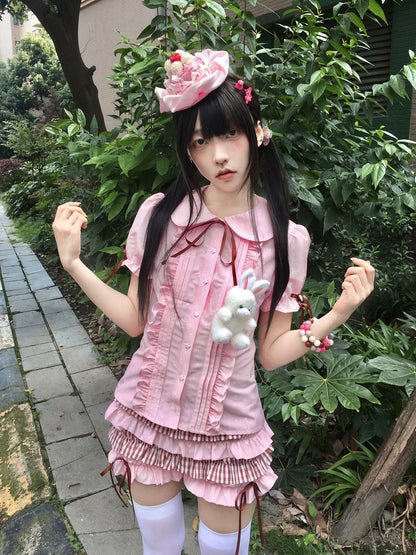 MAMAWEI - Kawaii Printed Blouse & Cake Skirt-Pants set MAMAWEI