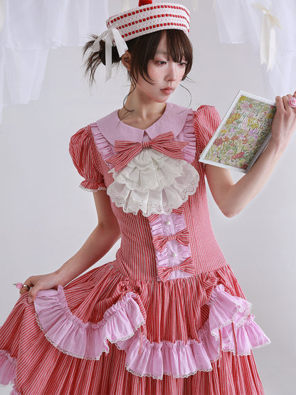 SOS MEME CLUB - Red Stripe Lolita Dress dress SOS MEME CLUB