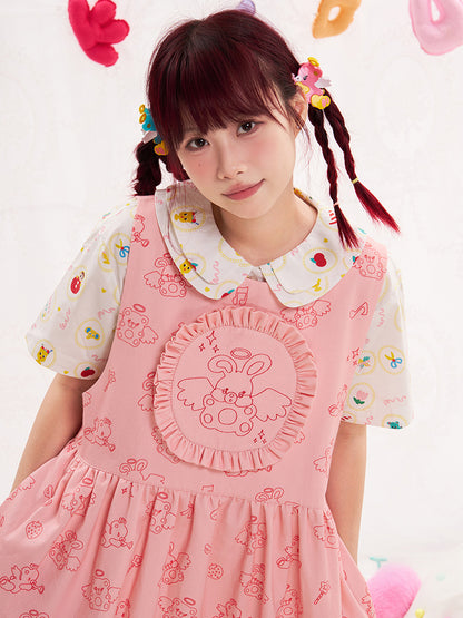 NIKKOU Pink & Red Sleeveless Jumper Dress | Harajuku Embroidered Dress dress Nikkou home