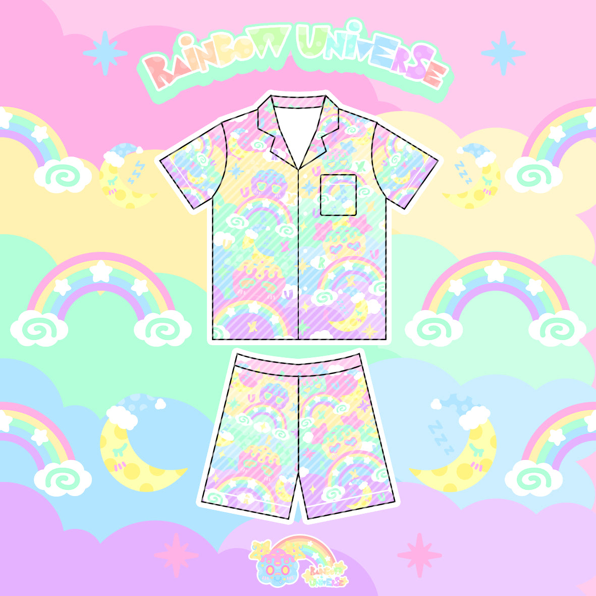 Rainbow Universe RUX - Decora Kawaii Macaron Pajama Set Soft Short Sleeve pajama Rainbow Universe RUX