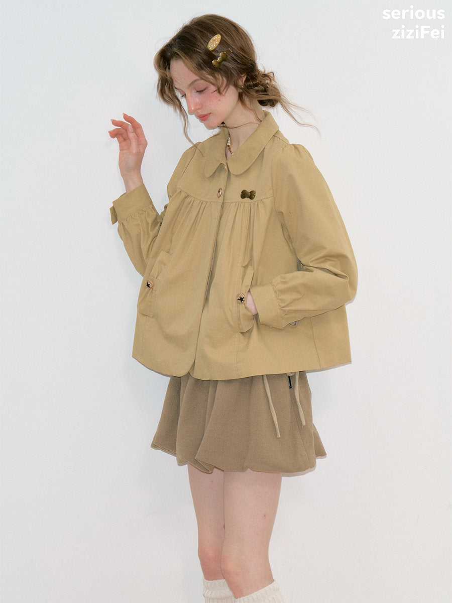 ziziFei - Khaki Peter Pan Collar Cotton Jacket coat ziziFei