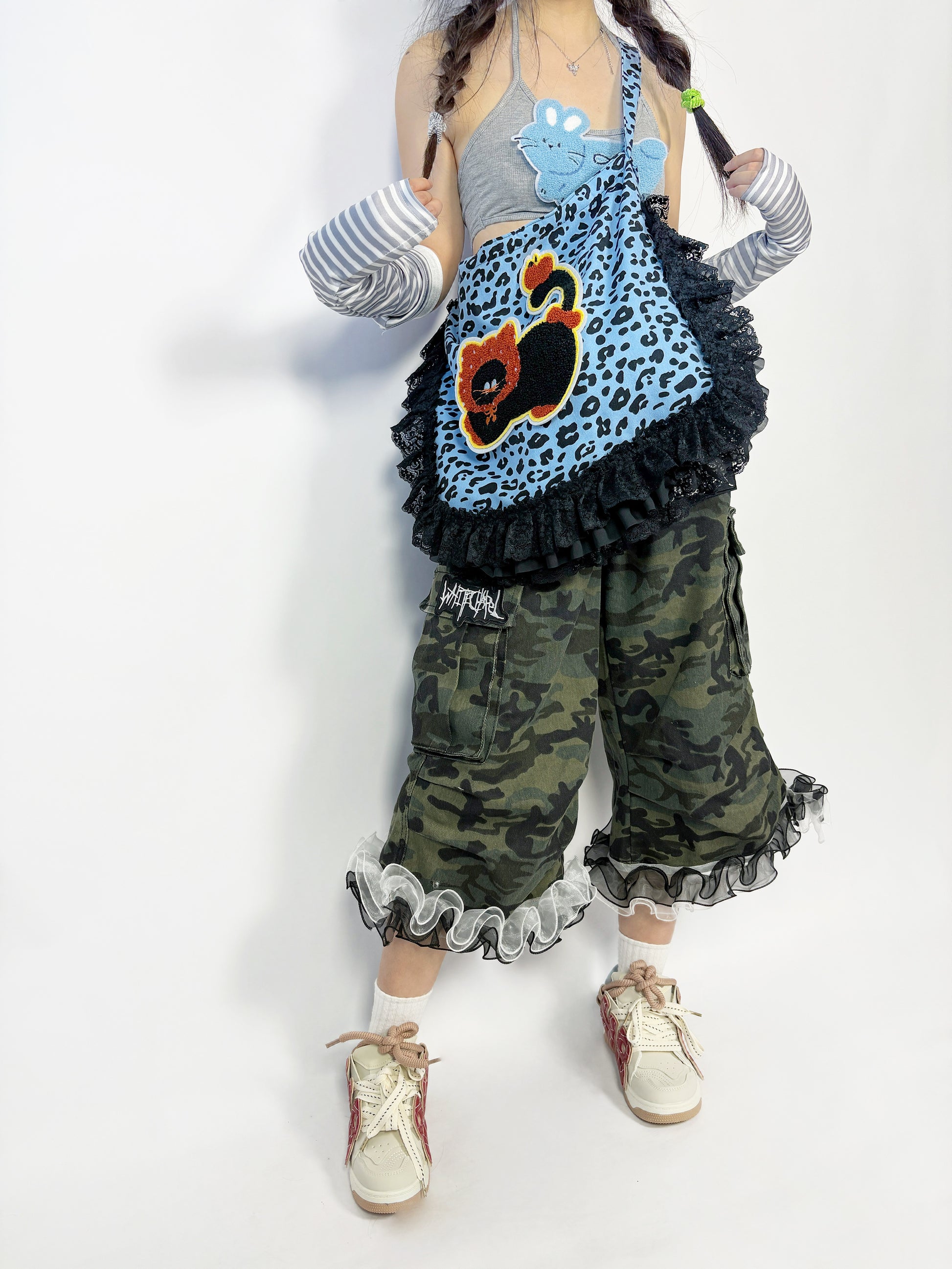 LEERROO - Y2K Blue Leopard Cat Corduroy Crossbody Bag bag Leerroo