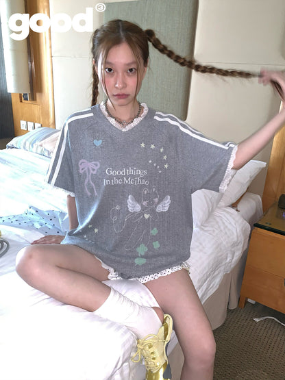 Meihao Store - Dreamy Graffiti Blokette Jersey T-Shirt