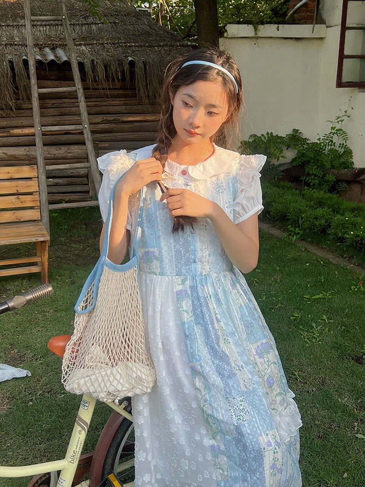 Mameya - Kawaii Light Blue Chiffon Vest Dress Ruffle Cap Sleeve Midi dress Mameya