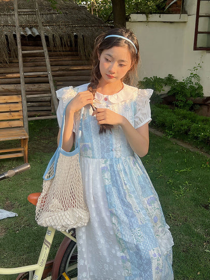 Mameya - Kawaii Light Blue Chiffon Vest Dress Ruffle Cap Sleeve Midi dress Mameya