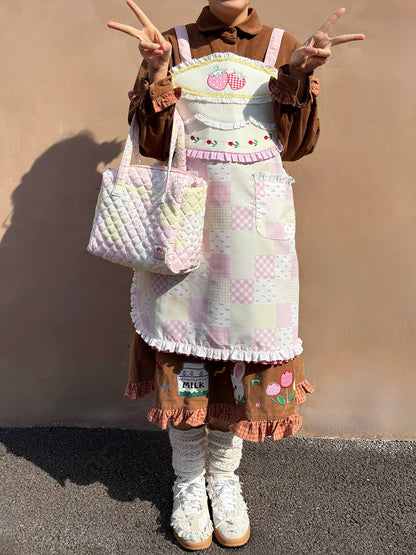 Little Berry - Strawberry Cake Embroidered Apron apron Little Berry
