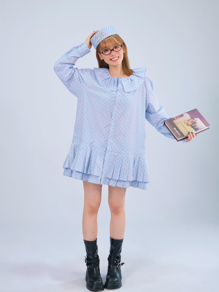 MeowMeow Bug - Vintage Polka Dot Pleated Shirt Dress