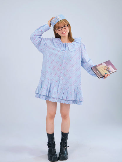MeowMeow Bug - Vintage Polka Dot Pleated Shirt Dress