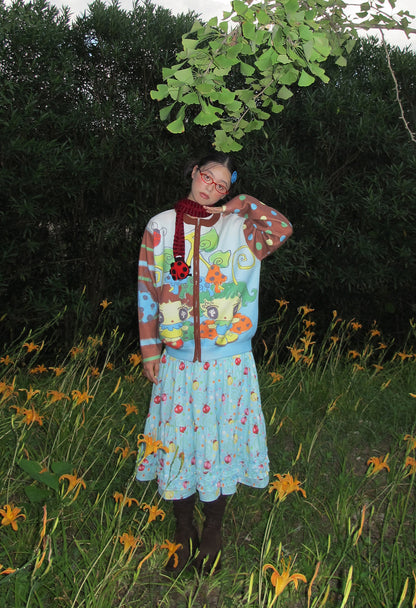 FruFru - Kawaii Knit Cardigan Blue Brown Printed Sweater cardigan frufru