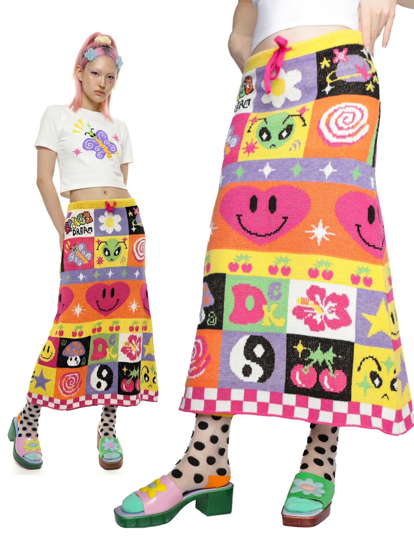 DeadEndKids - Decora Rainbow Knit Elastic Skirt skirt DeadEndKids