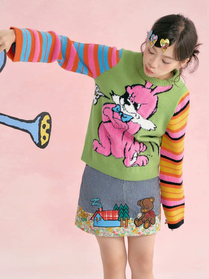 tntntutu - Asymmetric Colorblock Bunny Knit Sweater sweater tntntutu