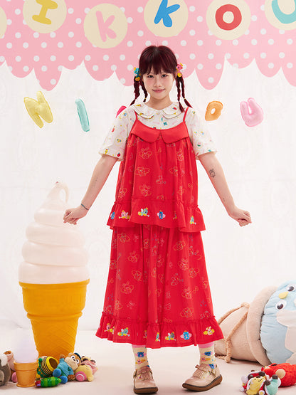 NIKKOU Adjustable Cotton Tank | Kawaii Embroidered Red Camisole Top camisole Nikkou home