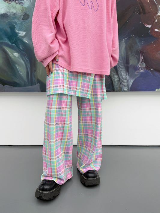 BunnyBunnyGun - Pastel Plaid Layered Wide-Leg Pants pants bunnybunnygun
