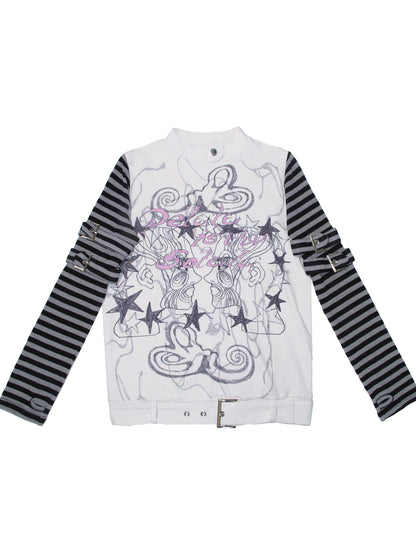 *RustSet*原创设计条纹星星印花长袖绑带女夏季上衣 tshirt rustset S