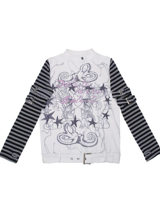 *RustSet*原创设计条纹星星印花长袖绑带女夏季上衣 tshirt rustset S