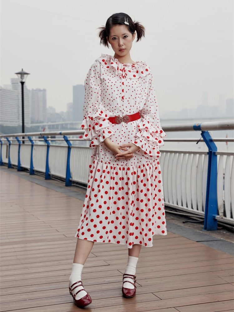 Nanjun Vintage - Polka Dot Petal Collar Dress dress Nanjun Vintage