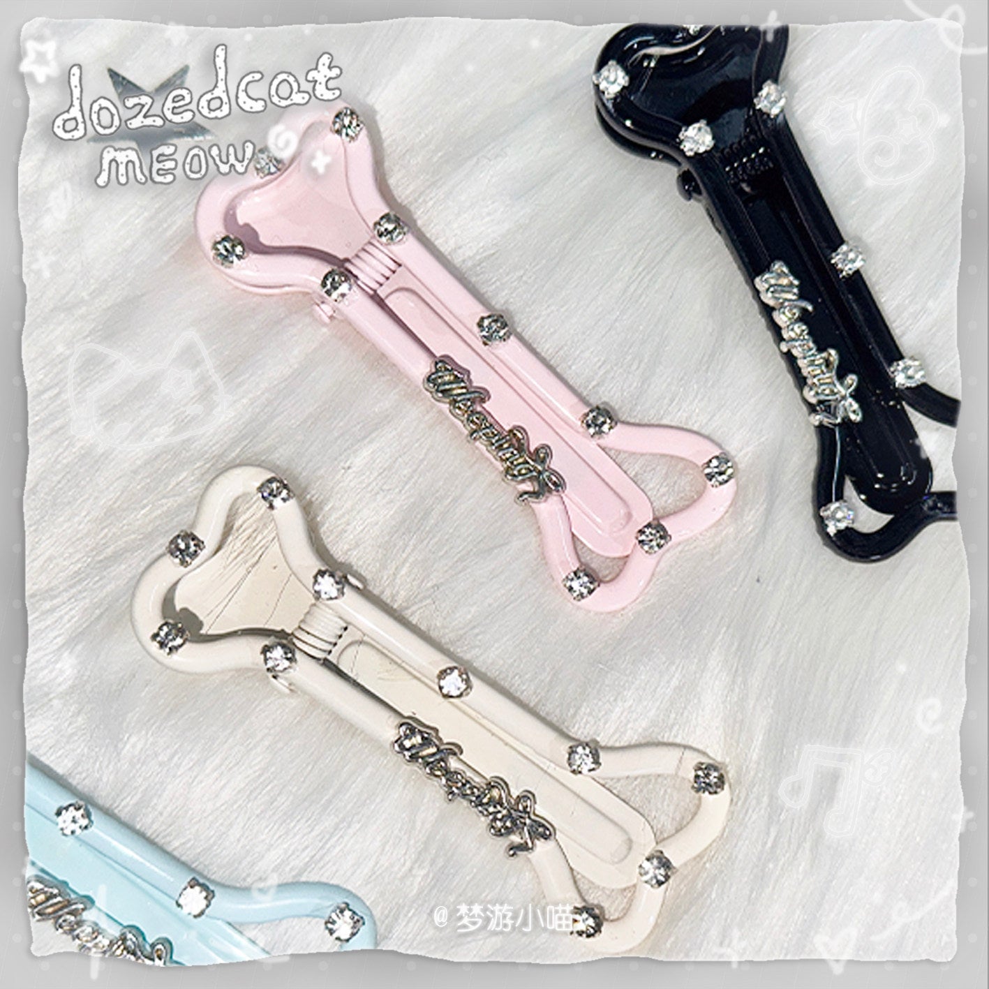 Rhinestone Bone Hair Clip | Kawaii Y2K Korean Style Side Hair Clip hair clip Sleepwalking Cat