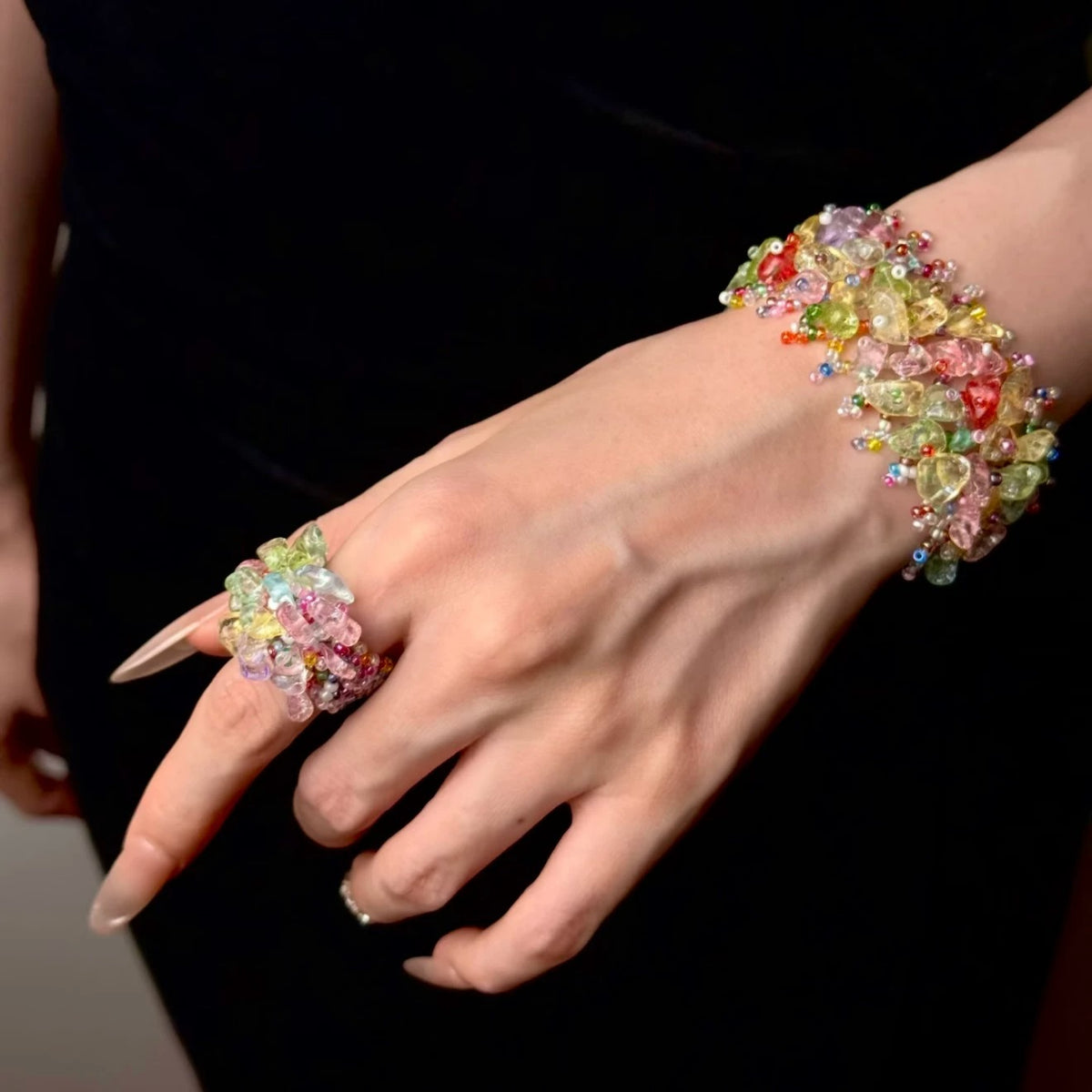 Kiwi Store - Colorful Chip Stone Bracelet & Ring Set accessory kiwi store