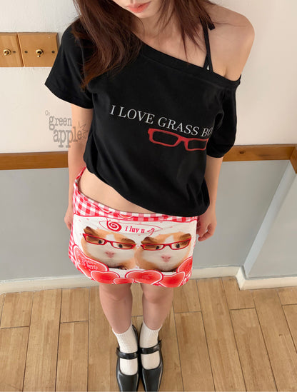 Oogreenapple - Love Glasses Boy One Shoulder Graphic T-Shirt tshirt Oogreenapple