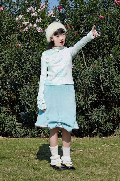 Harajuku Undershirt Blue Cute Versatile Undershirt Stand Collar Print Undershirt shirt Moon Meadow