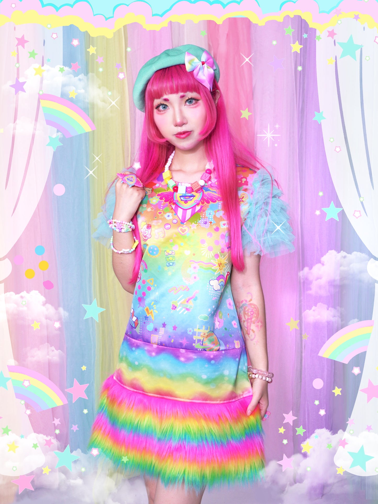 Dream Bubble - Decora Kei Dress Rainbow Collar Sheer Ruffle Dress dress Dream Bubble
