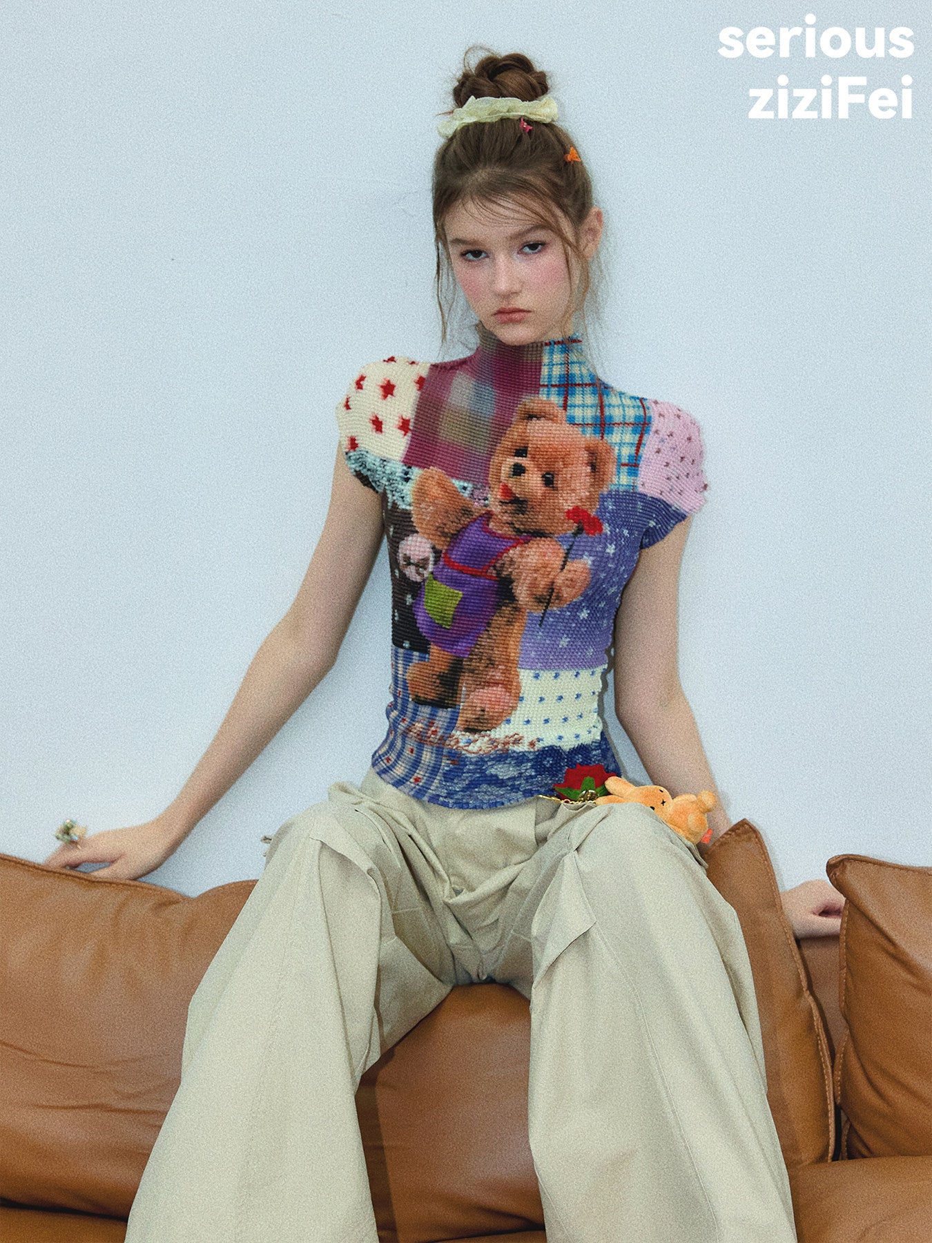 ziziFei - Teddy Patchwork Pleated T-Shirt shirt ziziFei