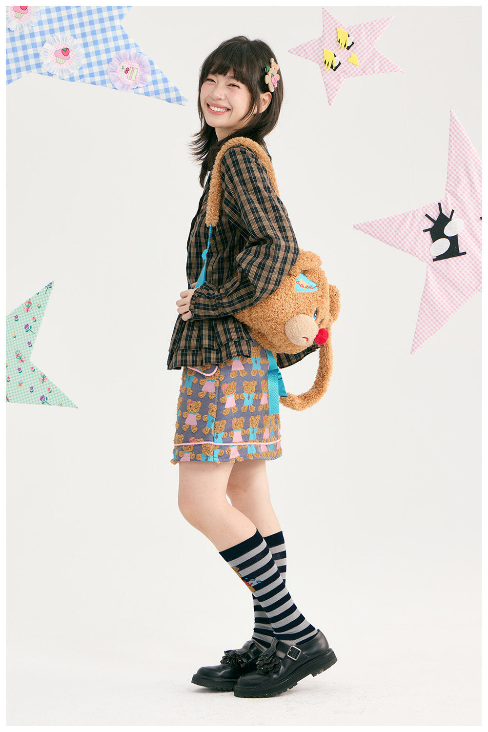tntntutu - Brown Plaid Embroidered Peter Pan Collar Shirt shirt tntntutu