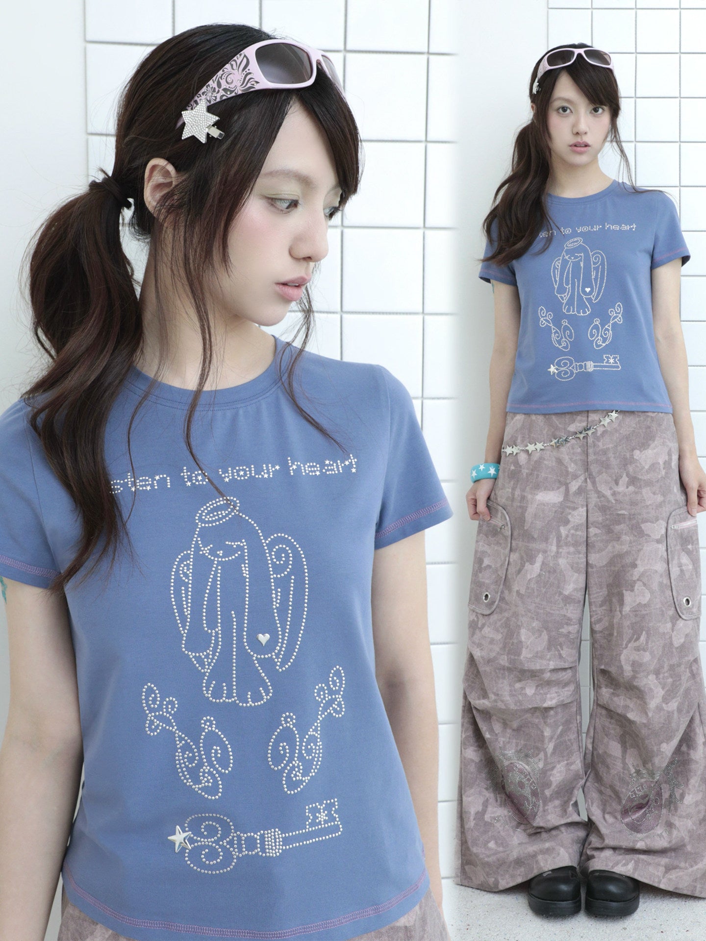 Hashtag DDD - Angel Bunny Rhinestone Tee tee Hashtag DDD